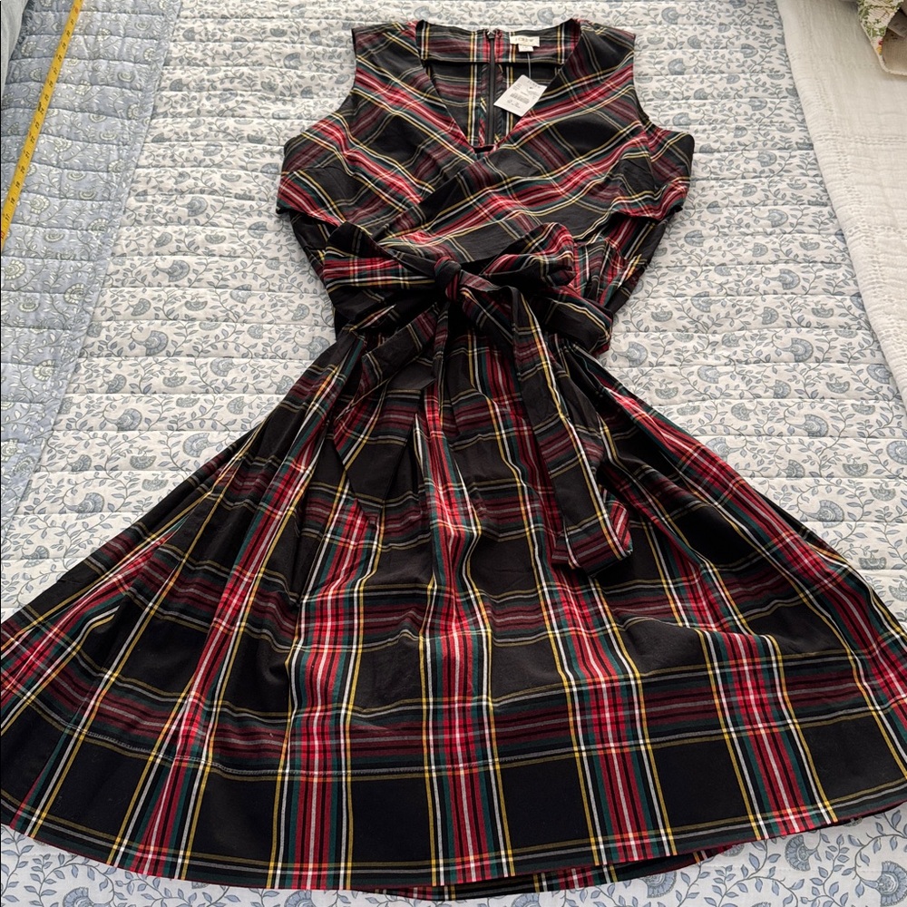 J. Crew Multicolor Black Plaid Midi Dress Size: 10 NWT